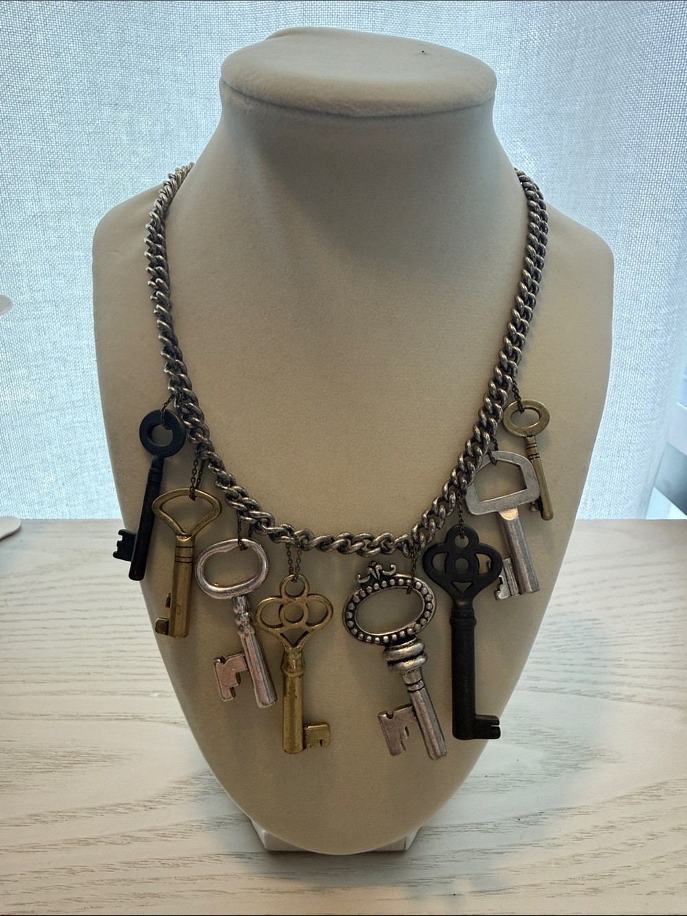 Fossil Mixed Metal Key Charm Necklace - Gold, Silver, Black